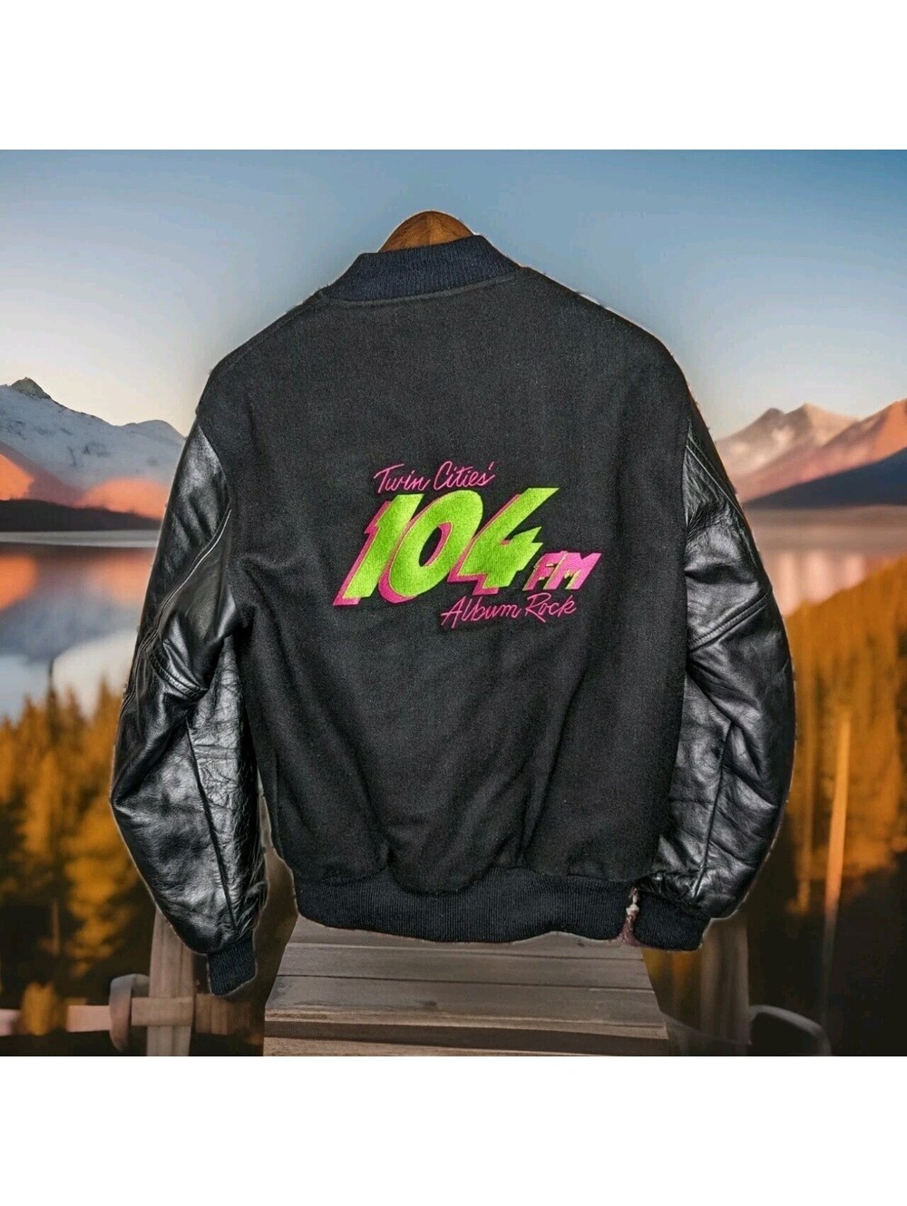 Vintage 80s Butwin Wool Leather Varsity Jacket Rockabilly Record Radio Medium Lg